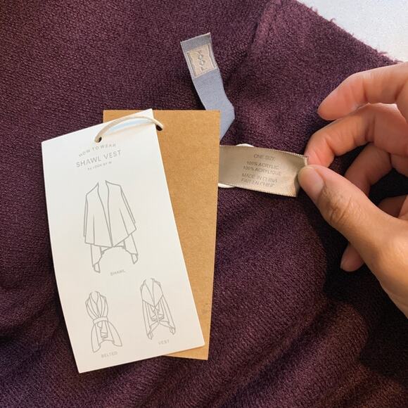 Look By M Shawl Vest Womens One Size Raisin Waterfall Hem Open Front Cardigan - Picture 8 of 11